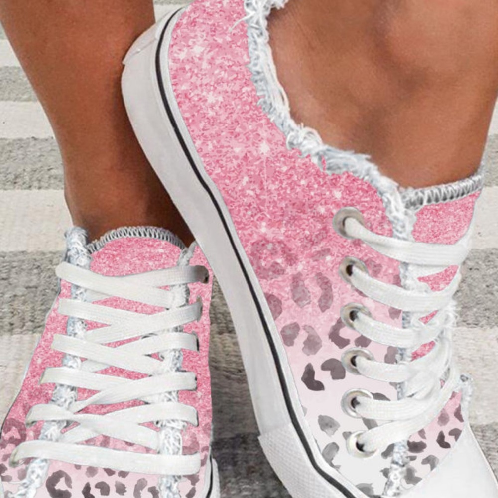 Pink ombré leopard print casual canvas shoes - Picture 3 of 3